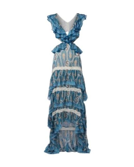Etro Blue Paisley Lace-Trimmed Ruffled Silk Maxi Dress