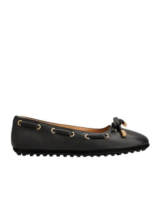 Tod's Black Bow-Detailred Round-Toe Flat Shoes