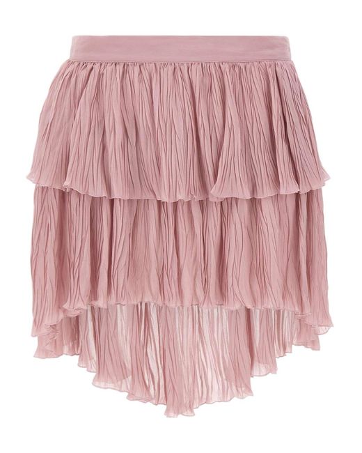 Blumarine Pink Tiered Asymmetric Pleated Skirt