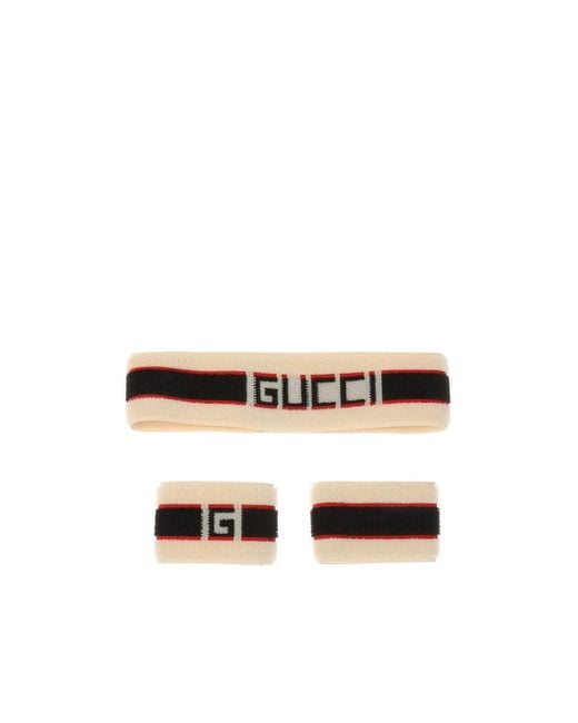 Gucci White Logo Striped Hair Bands And Wristbands for men