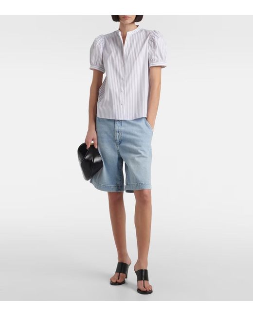 FRAME White Striped Short-Sleeved Shirt
