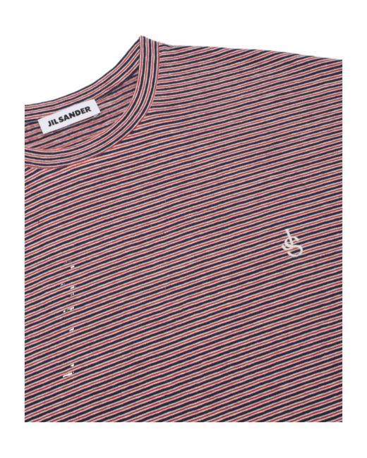Jil Sander Purple Striped Cotton T-Shirt for men