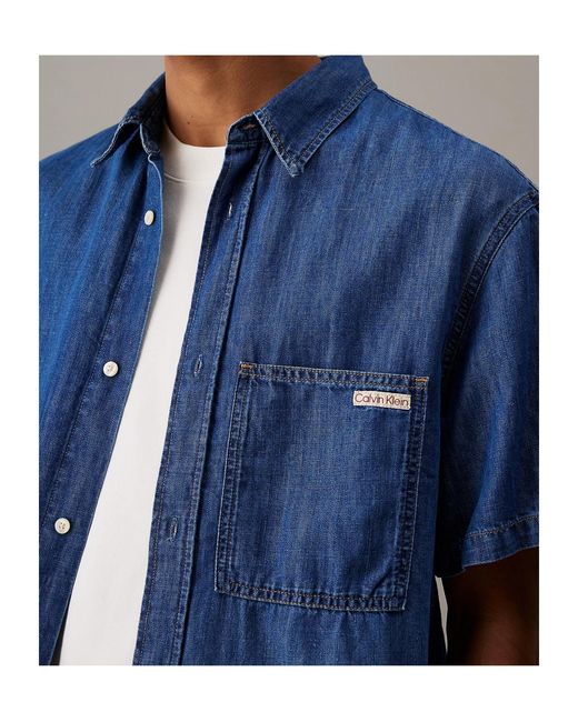 Calvin Klein Blue Denim Short Sleeve Shirt for men