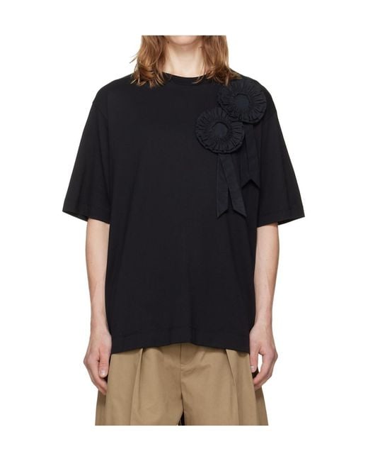 Simone Rocha Black Rosette Loose T-Shirt for men