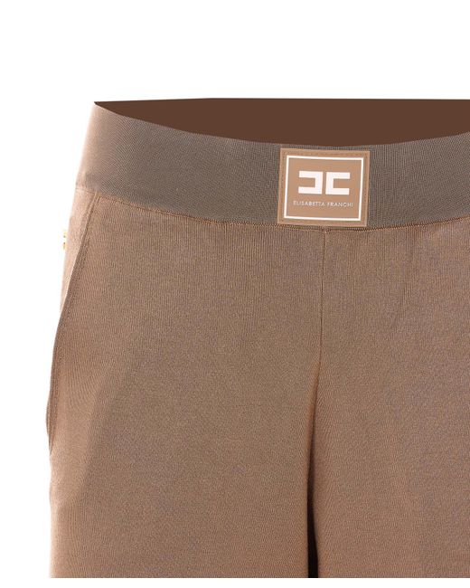 Elisabetta Franchi Brown Shiny Bands Trousers