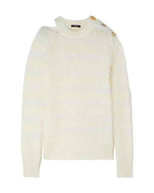 Balmain White Metallic Button-Trimmed Pullover