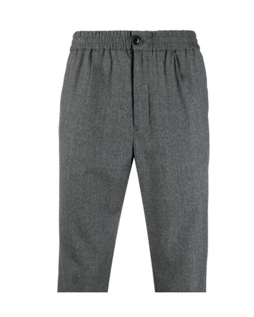 AMI Gray Ami Elasticated Waist Cropped Trousers for men
