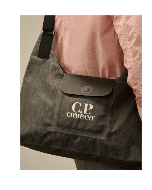 C P Company Black Flap Messenger Bag for men