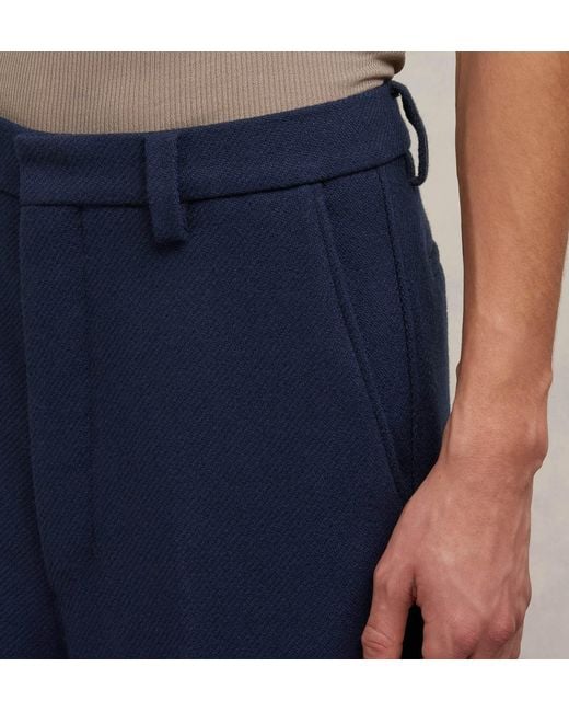 AMI Blue Straight-Leg Pleat-Detailed Trousers for men