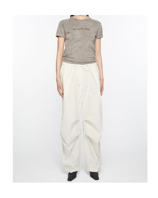 Acne White Drawstring Wide-Leg Trousers