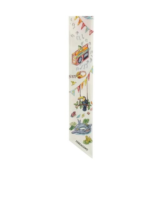 Ferragamo White Jungle Party Graphic-Print Bandeau Scarf