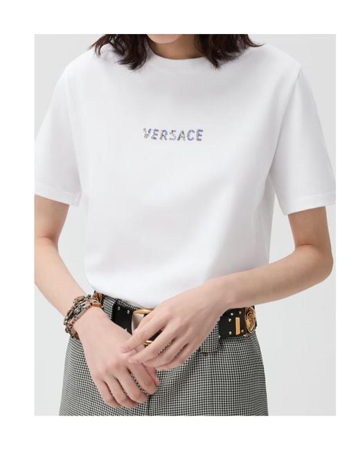 Versace White Slim Cotton Jersey T-Shirt With Embroidered Logo