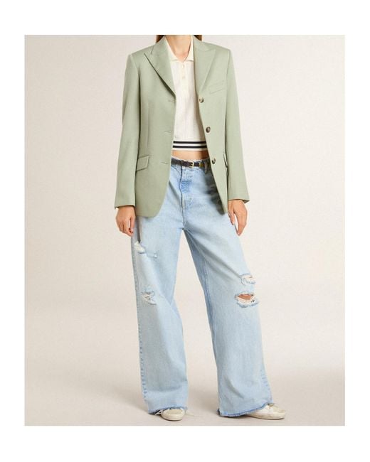 Golden Goose Deluxe Brand Blue Wide-Leg Distressed Jeans