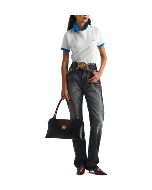 Versace Blue Minimalist Short-Sleeve Polo Shirt