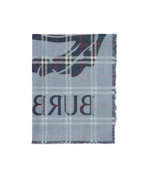 Burberry Blue Logo Check Scarf
