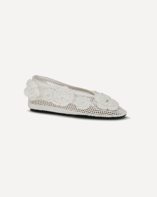 Ganni Gray Jenny Mesh Floral Ballet Flats