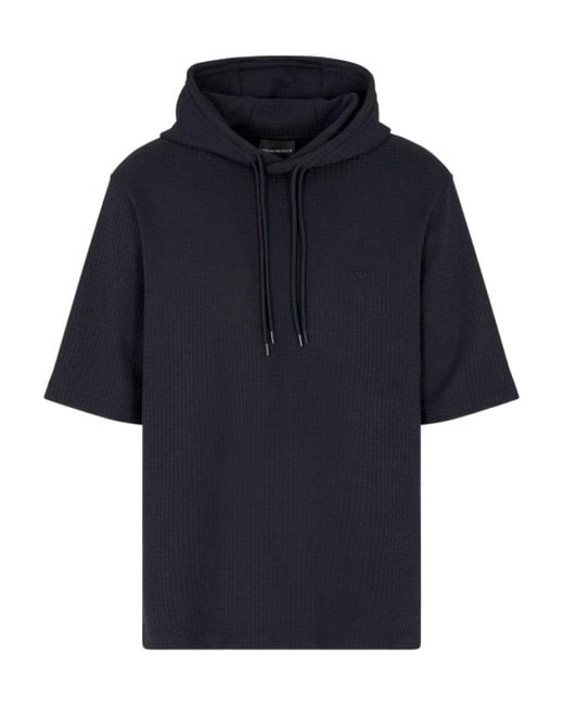 Emporio Armani Blue Jacquard Jersey Short-Sleeve Hoodie for men