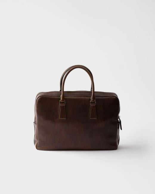 Prada Brown Leather Work Bag for men