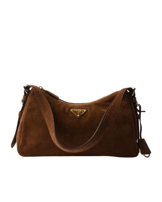 Prada Brown Aimée Medium Suede Shoulder Bag