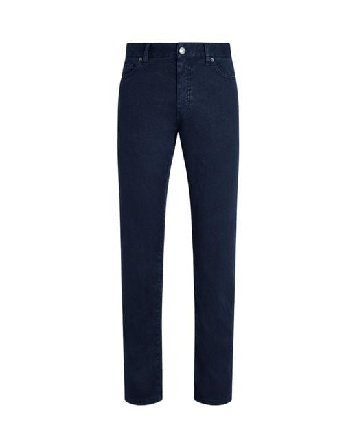 Zegna Blue Logo Patch Straight-Leg Jeans for men