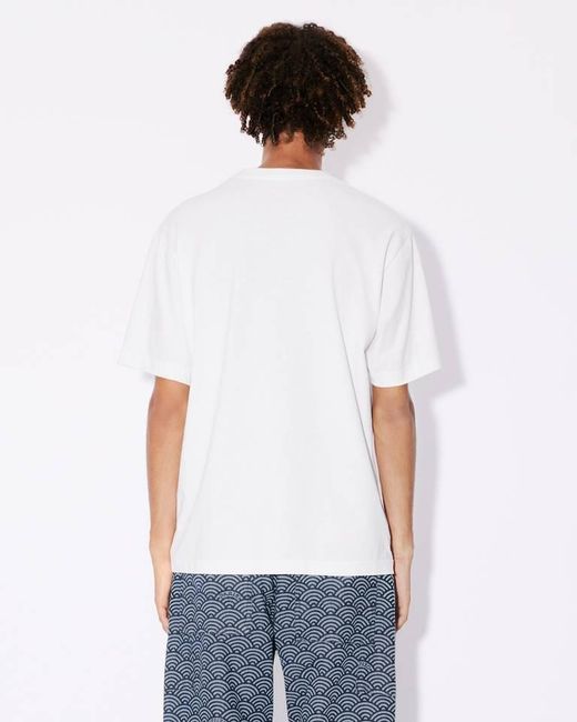 KENZO White Logo Embroidered Crewneck T-Shirt for men