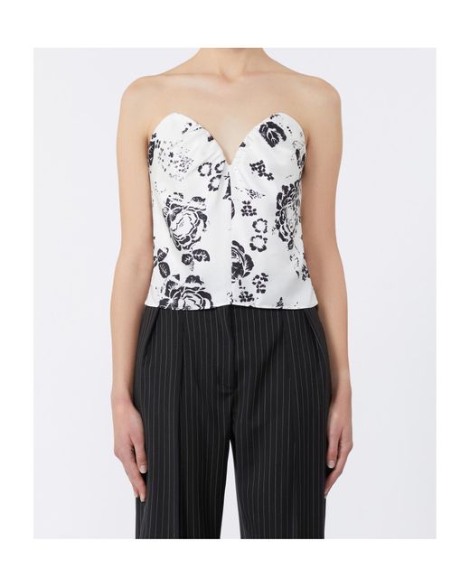 Max Mara White Printed Silk Corset Top