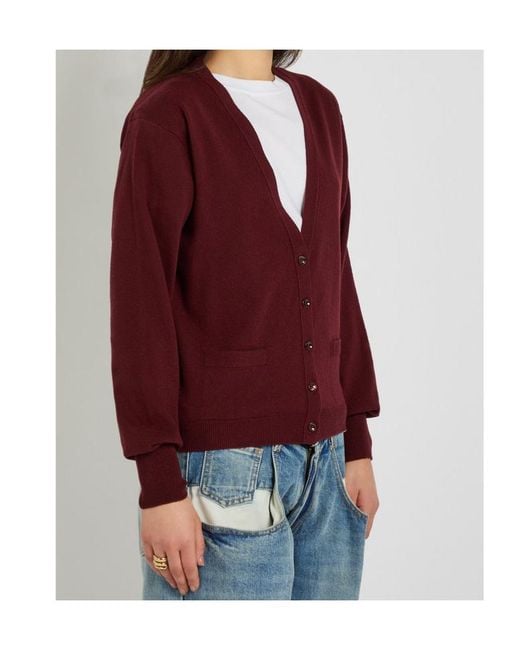 Maison Margiela Red V-Neck Wool Cardigan