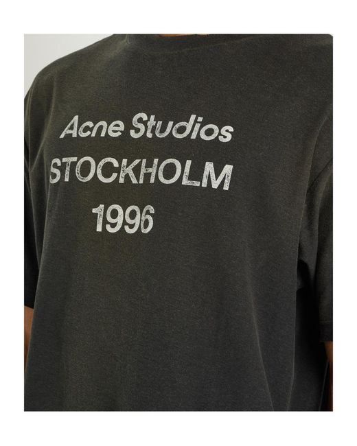 Acne Black Exford Printed Cotton-Blend T-Shirt for men