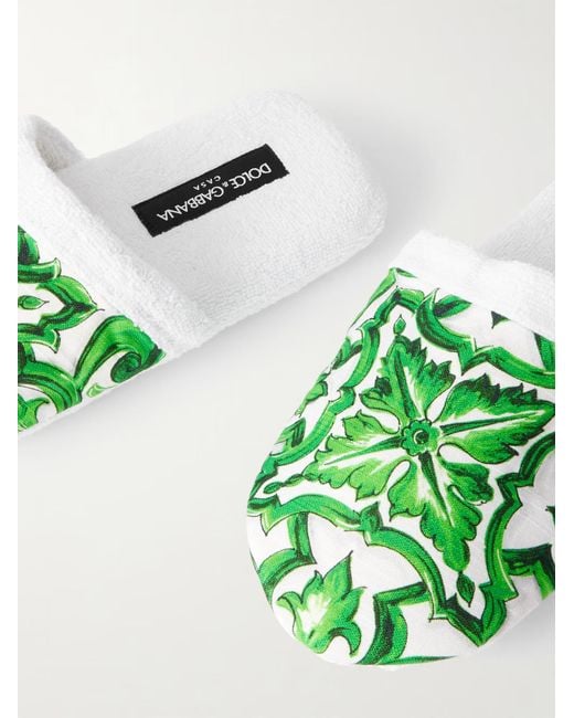 Dolce & Gabbana Green Mediterraneo-Print Slippers