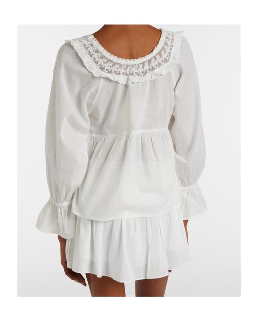 Posse White Lace-Trimmed Cotton Blouse