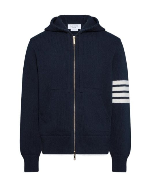 Thom Browne Blue 4-Bar Stripe-Detail Zip-Up Hoodie for men