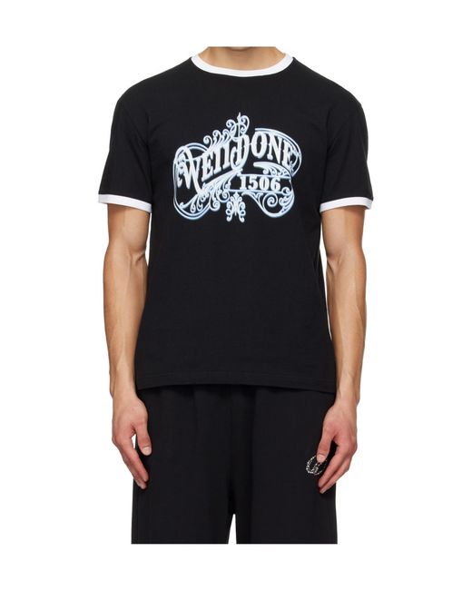 we11done Black Retro Logo Crew Neck T-Shirt for men