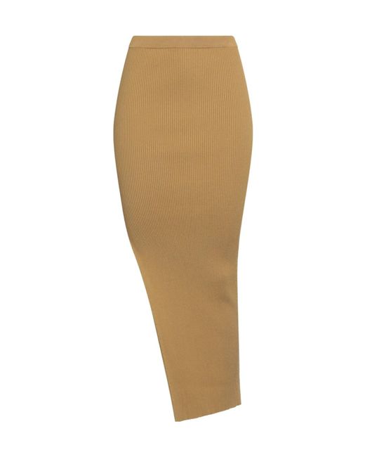 Rick Owens Natural Solid Color Knit Midi Skirt