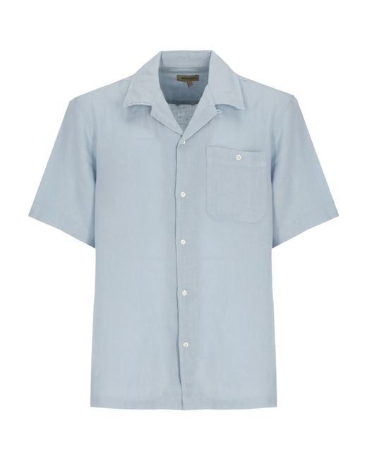 Woolrich Blue Straight Hem Short-Sleeved Shirt for men