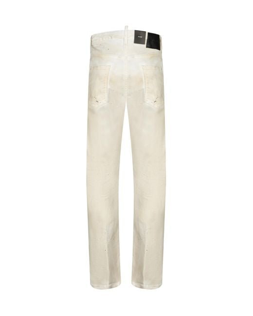 DSquared² White Paint Splatter Detailed Wide Leg Jeans for men