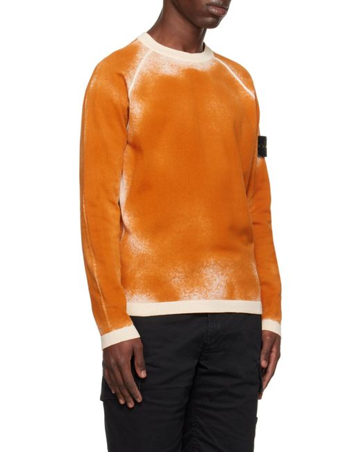 Stone Island Orange Compass-Patch Tie-Dye Sweatshirt for men