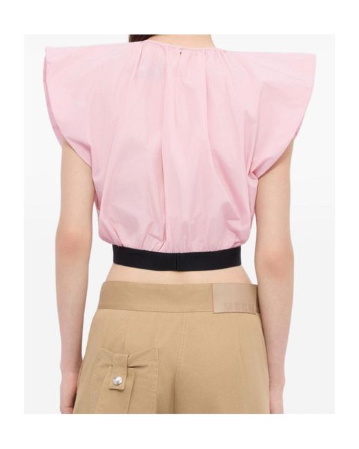 MSGM Pink Logo-Print Cropped Blouse