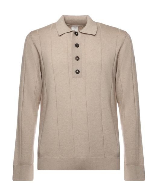 Eleventy Natural Long-Sleeved Knitted Polo Shirt for men
