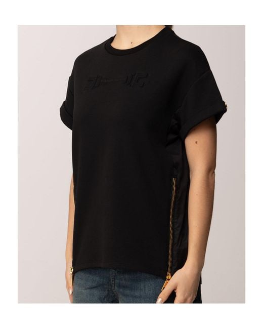 Elisabetta Franchi Black Zip-Detail T-Shirt