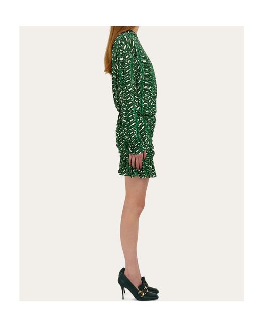 Ferragamo Green Mini Dress With Drape Detail