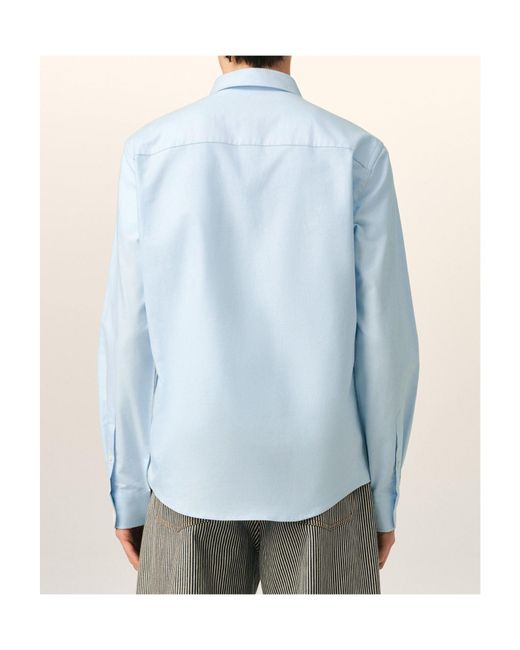 AMI Blue Logo Detailed Long Sleeved Shirt for men