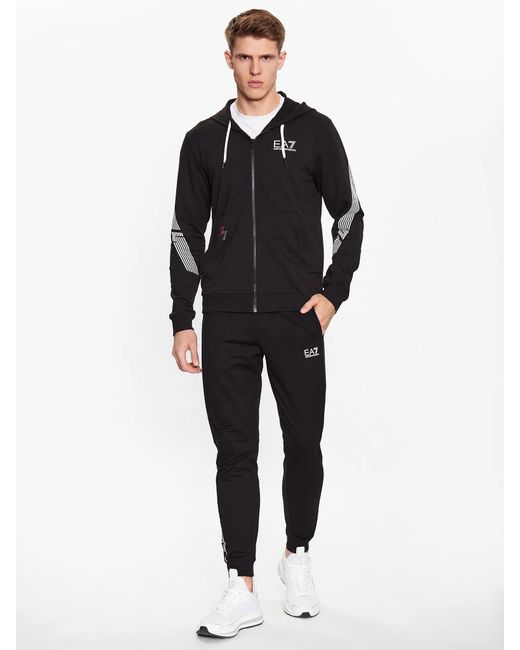 EA7 Black Hooded Zipper Hoodie for men