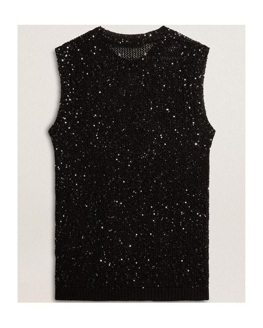 Golden Goose Deluxe Brand Black Sequined Mesh Knitted Tank Top