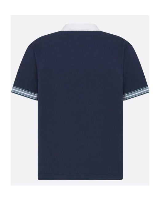 Dior Blue Homme Logo Embroidred Short-Sleeved Polo Shirt for men