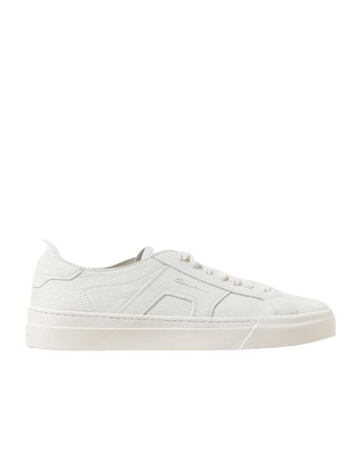 Santoni White Round Toe Low-Top Sneakers for men