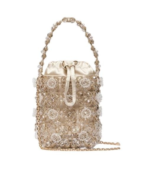 Marella White Small Bead-Embroidered Bucket Bag