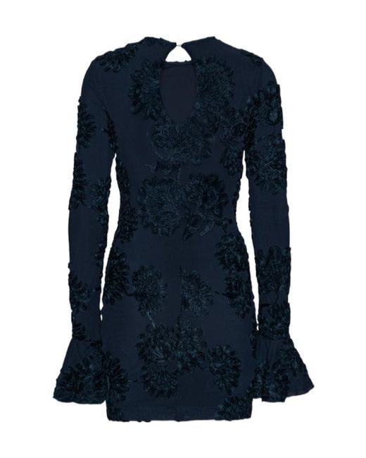ROTATE BIRGER CHRISTENSEN Blue 3D Floral Mesh Mini Dress