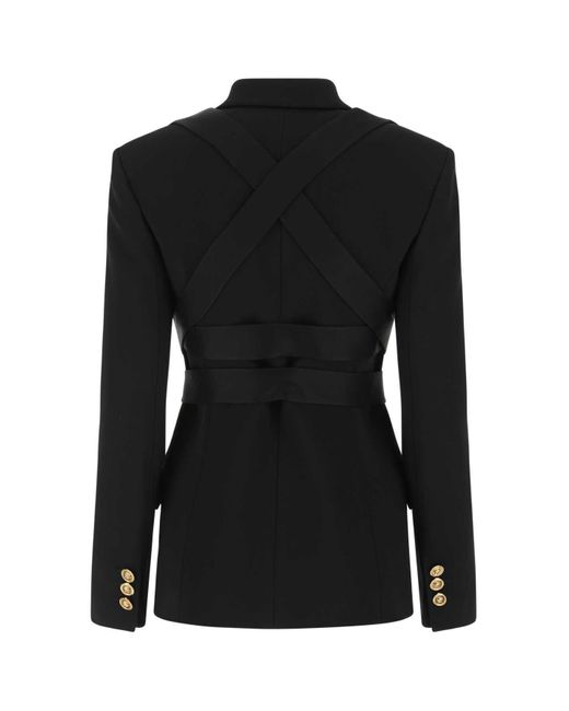 Versace Black Strap Detailed Single Breasted Jacket