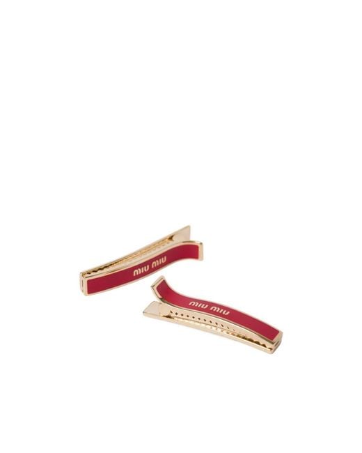 Miu Miu Red Enameled Metal Hair Clips