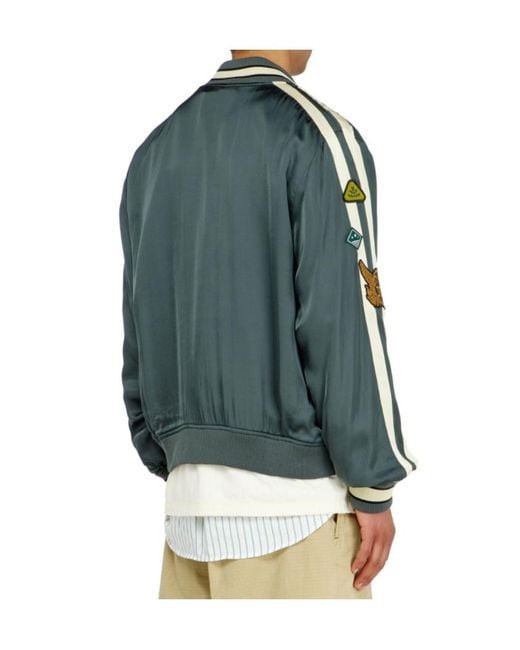 DIESEL Blue Satin Bomber Jacket With Patches for men